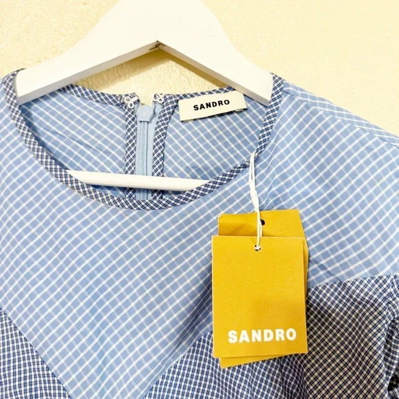 NWT SANDRO Formidable Blue Ruched Stripe Mixed Media Crop Top size 3/large - Picture 11 of 12